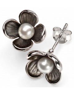 Earring flower pearl in 925/1000 silver