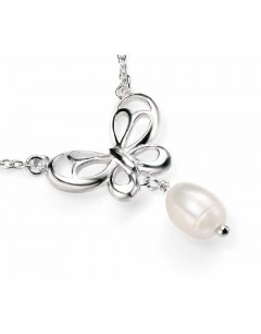 Necklace with pearl and butterfly in 925/1000 silver