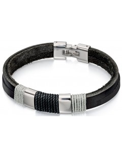 My-jewelry - D4729uk - stainless steel chic leather and cotton bracelet