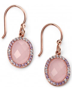 My-jewelry - D5094p - earring oval trend rose Gold plated and pink quartz, zirconium in 925/1000 silver