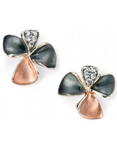 My-jewelry - D5110 - earring flowers Gold plated pink oxidiser and zirconium in 925/1000 silver