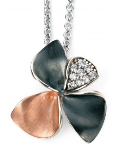 My-jewelry - D4362 - flower Necklace rose Gold plated and oxidisé, zirconium in 925/1000 silver