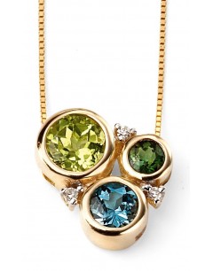 My-jewelry - D2008 - Pretty necklace blue topaz, and diamond, peridot and tourmaline Gold 375/1000