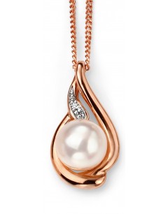 My-jewelry - D2021 - Necklace pearl and diamond pink Gold 375/1000