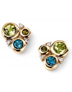 My-jewelry - D2042c - earring tourmaline and blue topaz, diamond Gold 375/1000