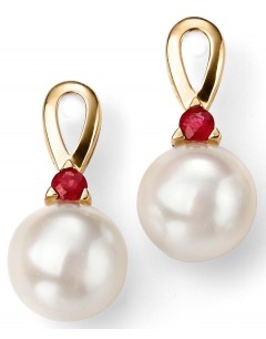 My-jewelry - D2076 - earring pearl and ruby Gold 375/1000