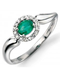 Ring emerald and diamond white Gold 375/1000
