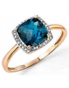 Ring blue topaz and diamond Gold 375/1000