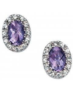 Earring amethyst and white sapphire white Gold 375/1000