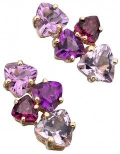 Earring rose de France, amethyst and garnet Brazilian gold 375/1000