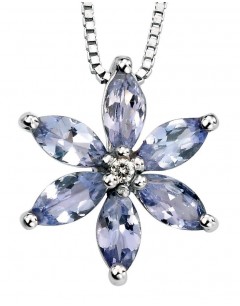 My-jewelry - D781uk - 9k flower tanzanite and diamond Gold necklace